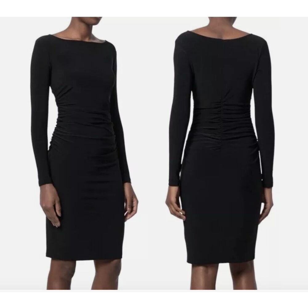 Norma Kamali Black Off  Shoulder Ruched Long Sleeve Knee Length Cocktail Dress S